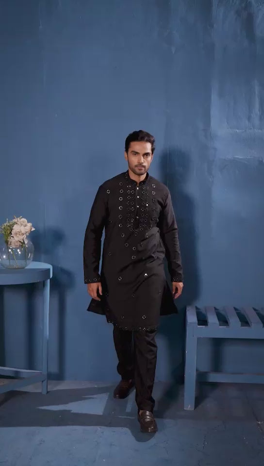 Men's Royal Viscose Silk Kurta Set – Real Mirror Work & Thread Embroidery