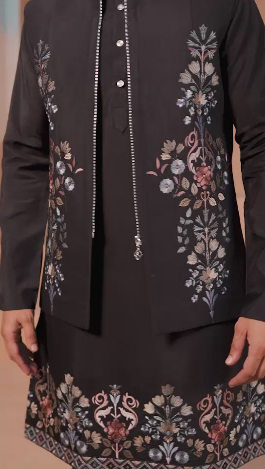 Men's Premium Viscose Silk Kurta Pyjama Set with Embroidered Koti