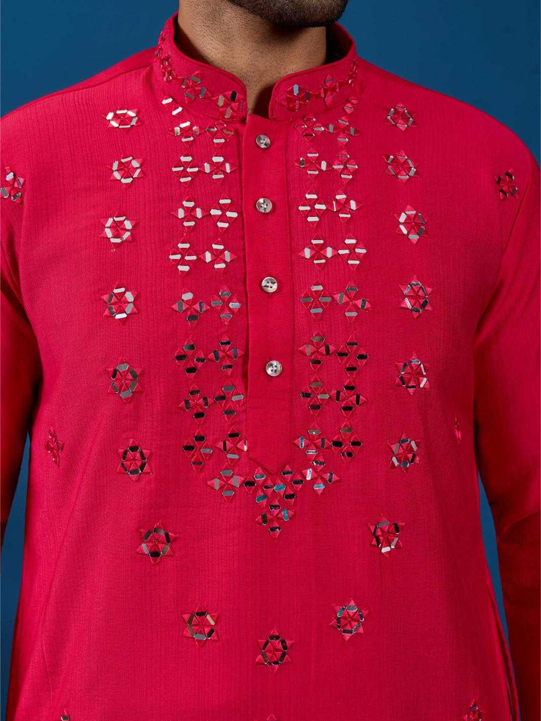 Men's Royal Viscose Silk Kurta Set – Real Mirror Work & Thread Embroidery