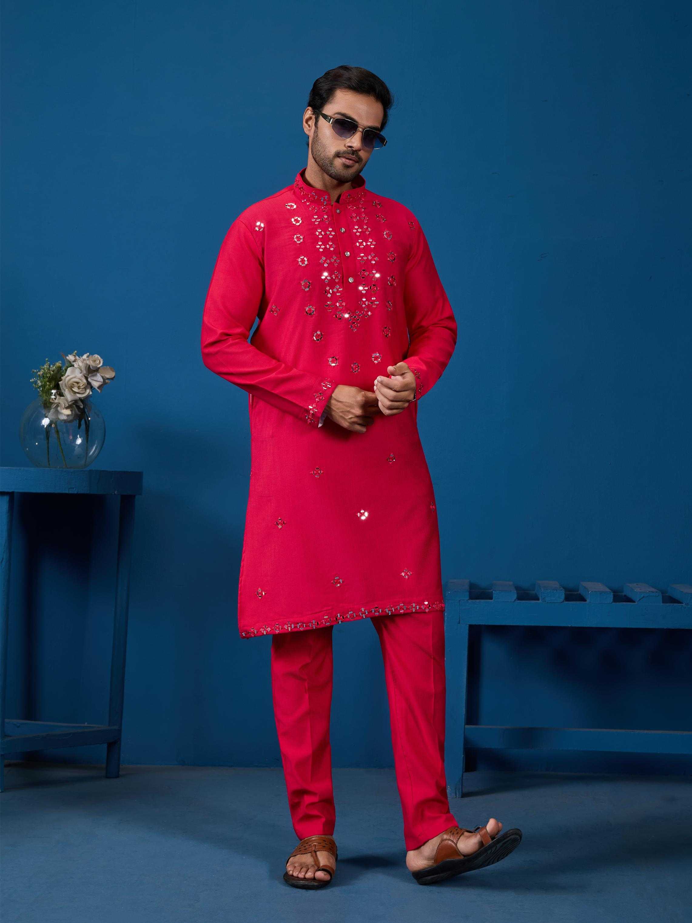 Men's Royal Viscose Silk Kurta Set – Real Mirror Work & Thread Embroidery