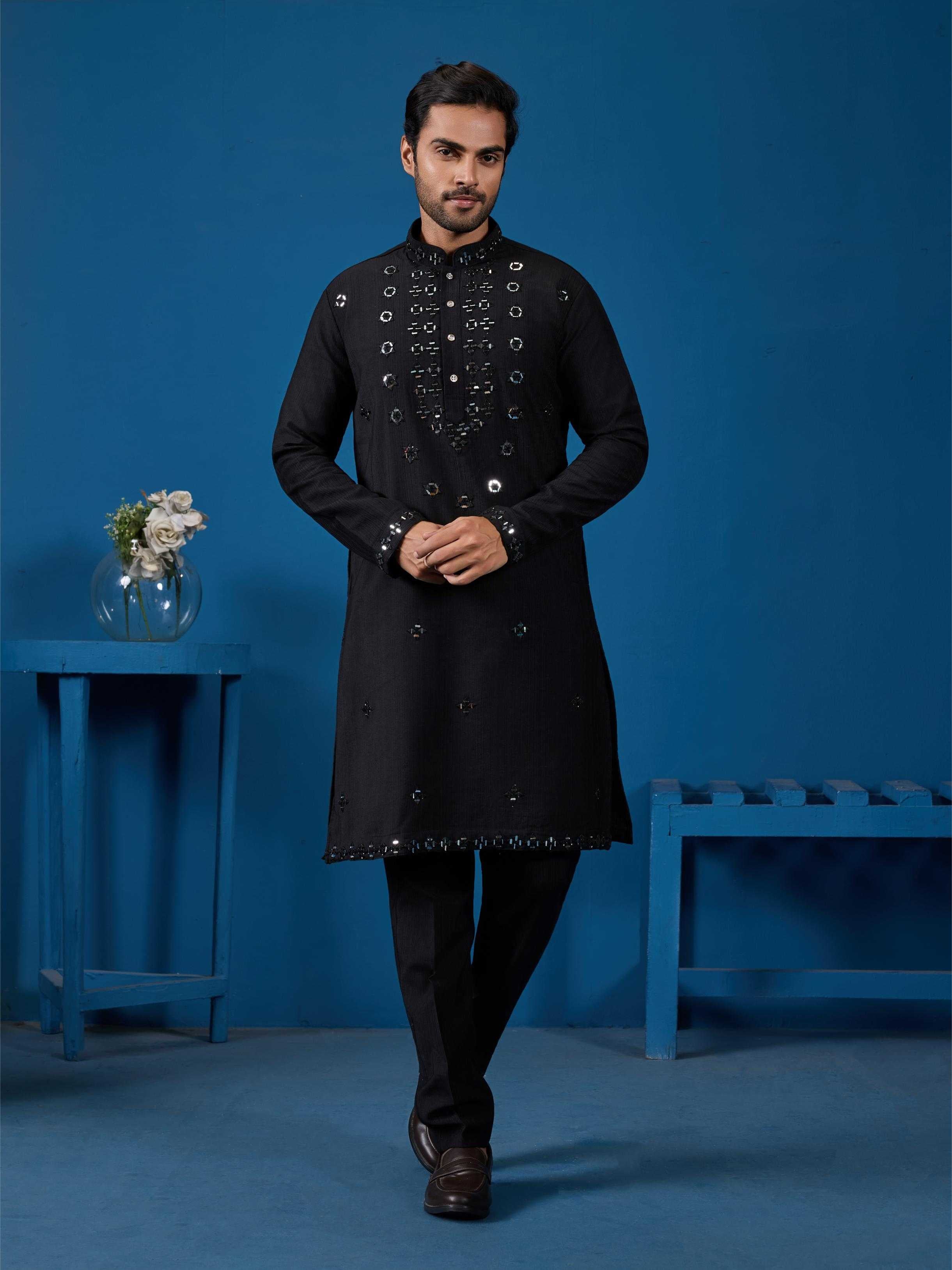 Men's Royal Viscose Silk Kurta Set – Real Mirror Work & Thread Embroidery