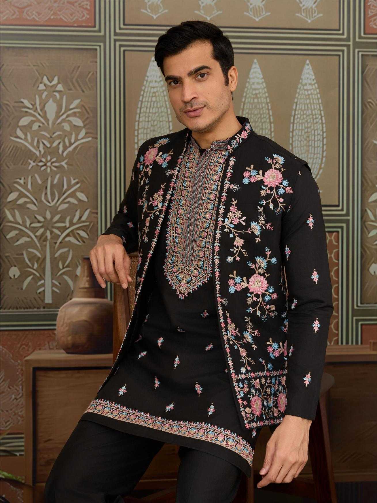 Men's Three-Piece Viscose Kurta Set with Designer Koti – Perfect for Grand Occasions