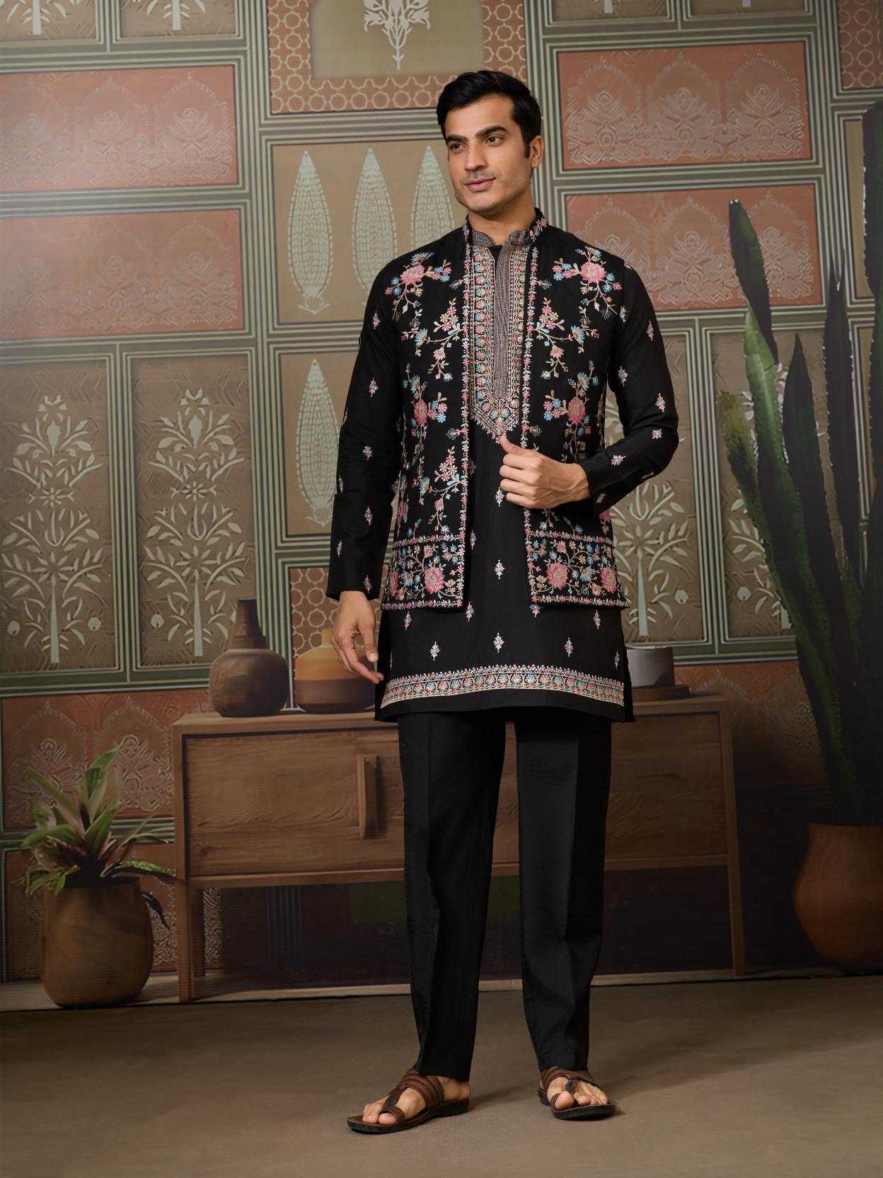 Men's Three-Piece Viscose Kurta Set with Designer Koti – Perfect for Grand Occasions