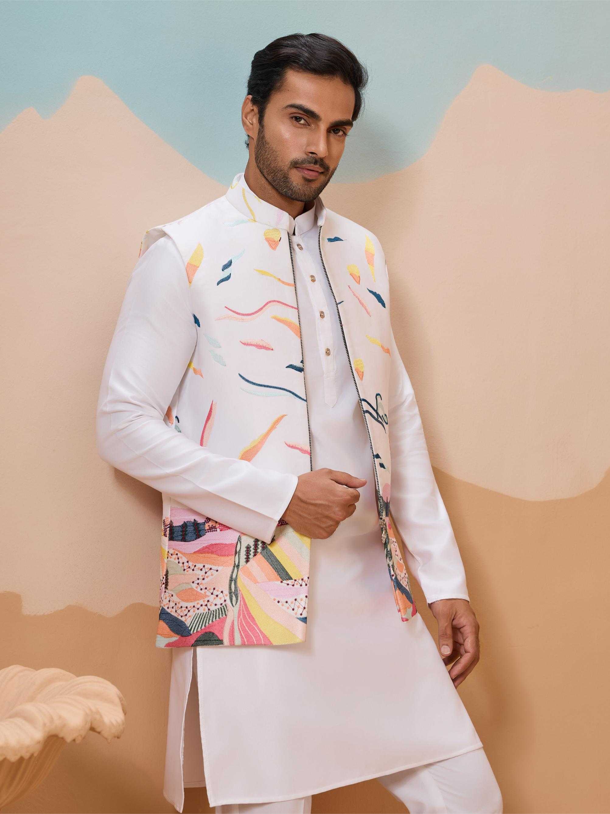 Men's Premium Silk Kurta Pyjama Set with Embroidered Koti