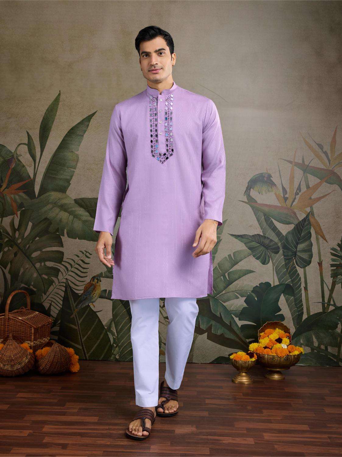 Men's Elegant Viscose Kurta Set with Dupatta – Perfect Wedding Outfit (Lavender)