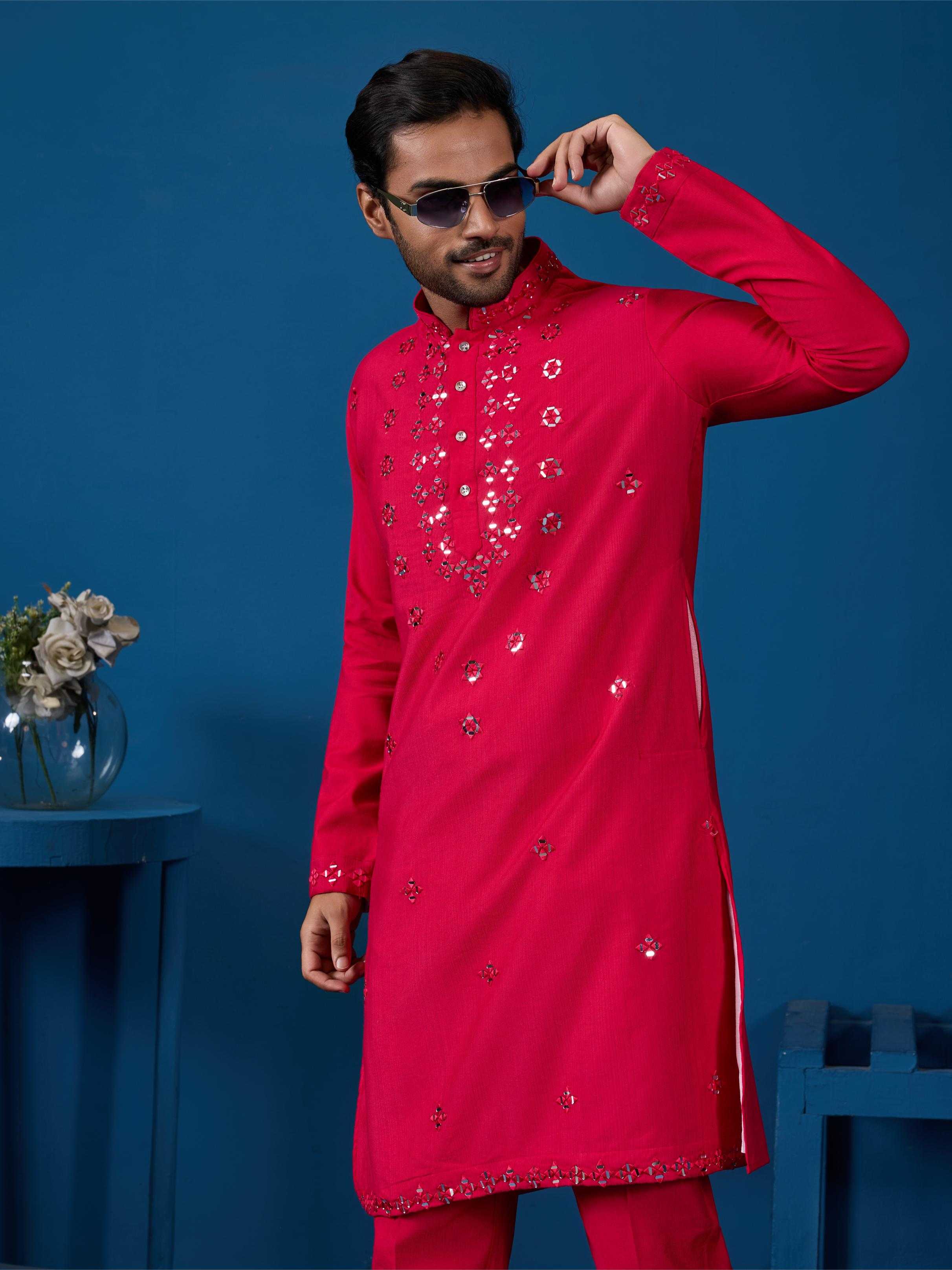 Men's Royal Viscose Silk Kurta Set – Real Mirror Work & Thread Embroidery