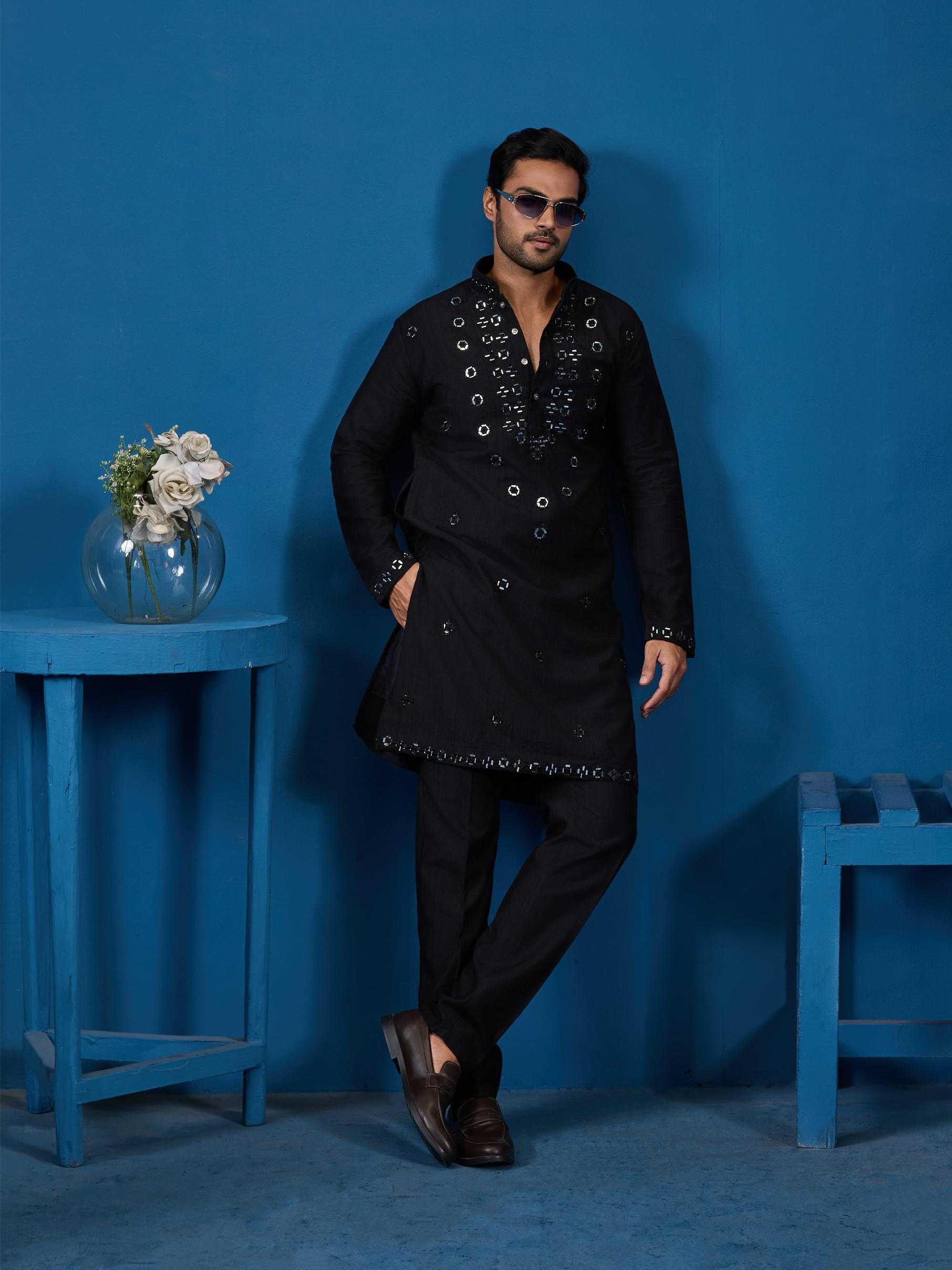 Men's Royal Viscose Silk Kurta Set – Real Mirror Work & Thread Embroidery