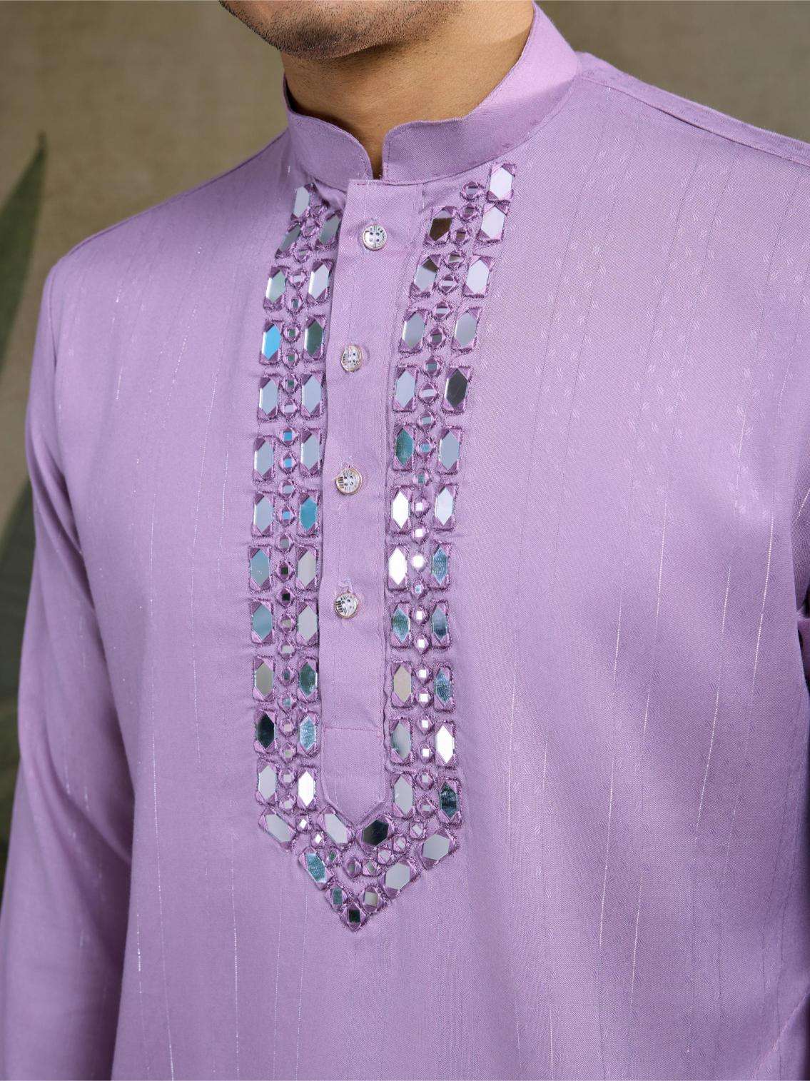 Men's Elegant Viscose Kurta Set with Dupatta – Perfect Wedding Outfit (Lavender)