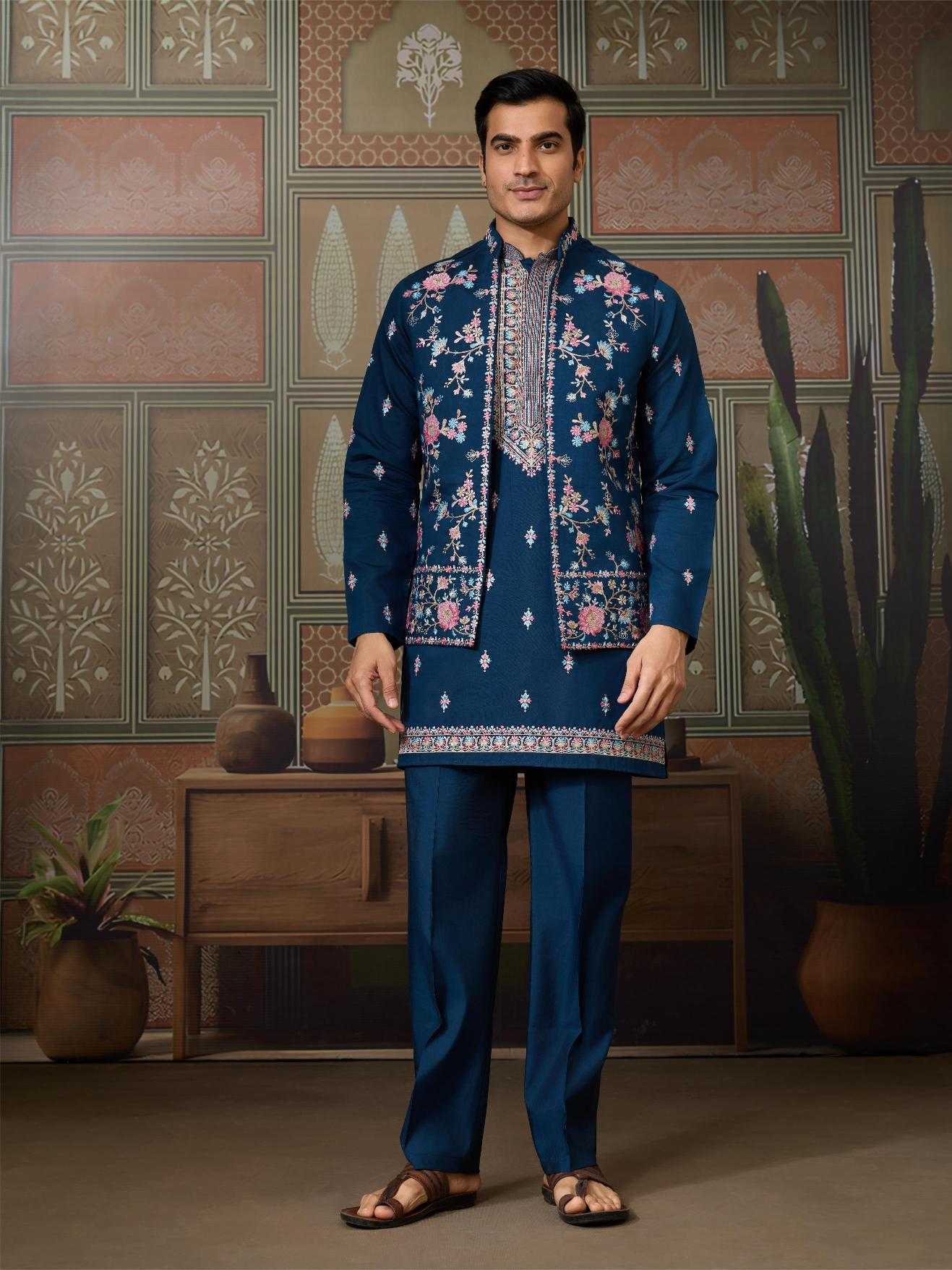 Men's Three-Piece Viscose Kurta Set with Designer Koti – Perfect for Grand Occasions
