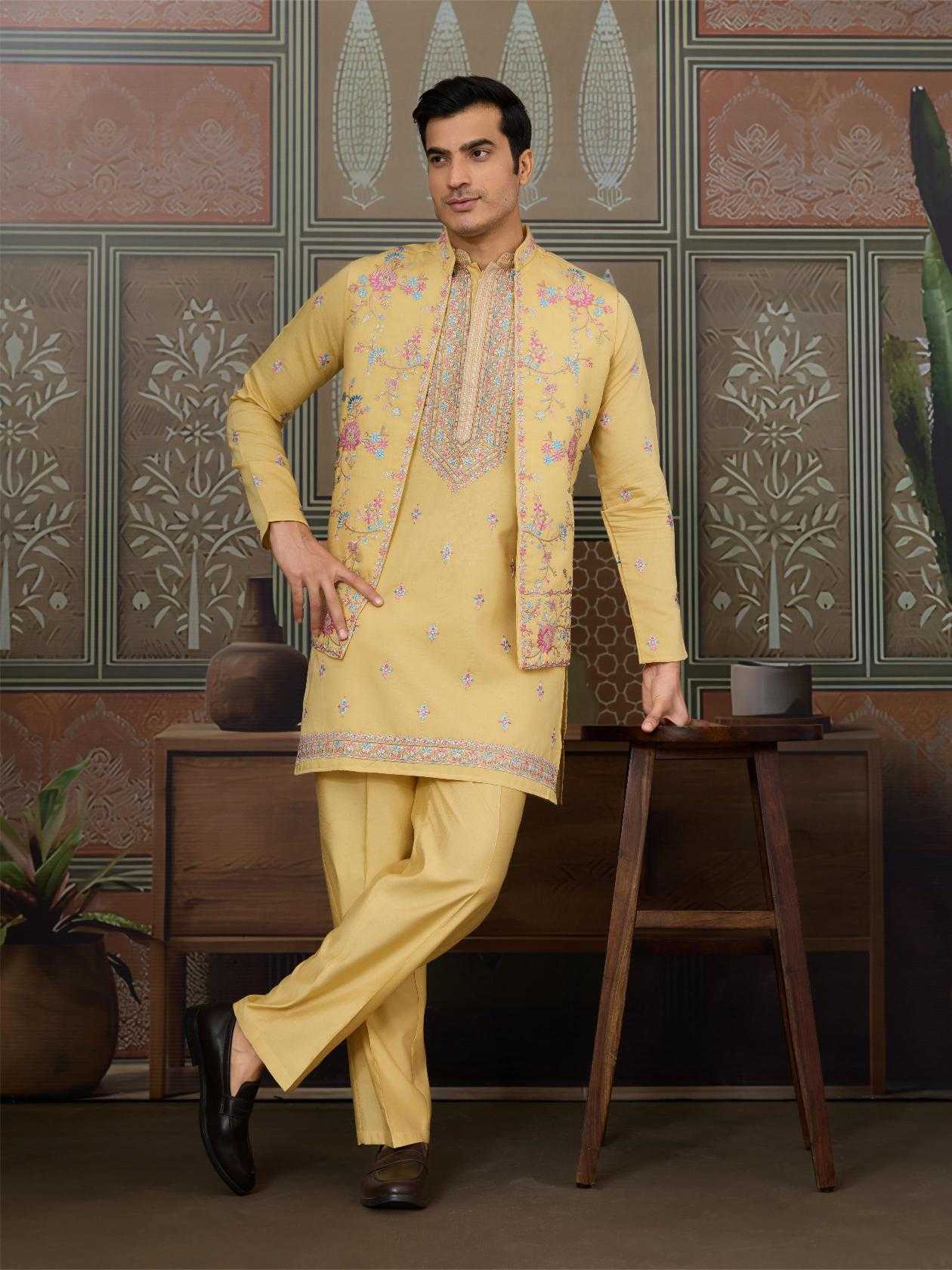 Men's Three-Piece Viscose Kurta Set with Designer Koti – Perfect for Grand Occasions