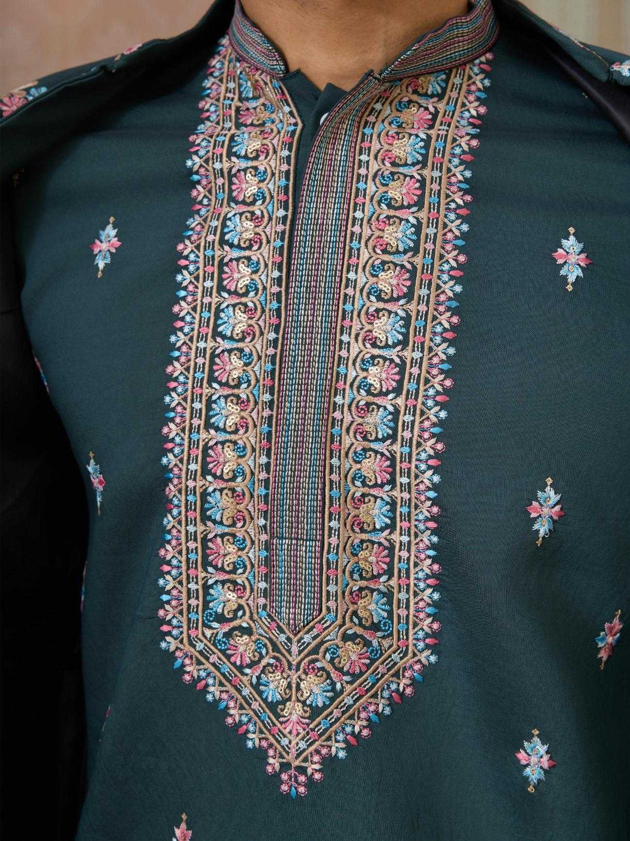 Men's Three-Piece Viscose Kurta Set with Designer Koti – Perfect for Grand Occasions