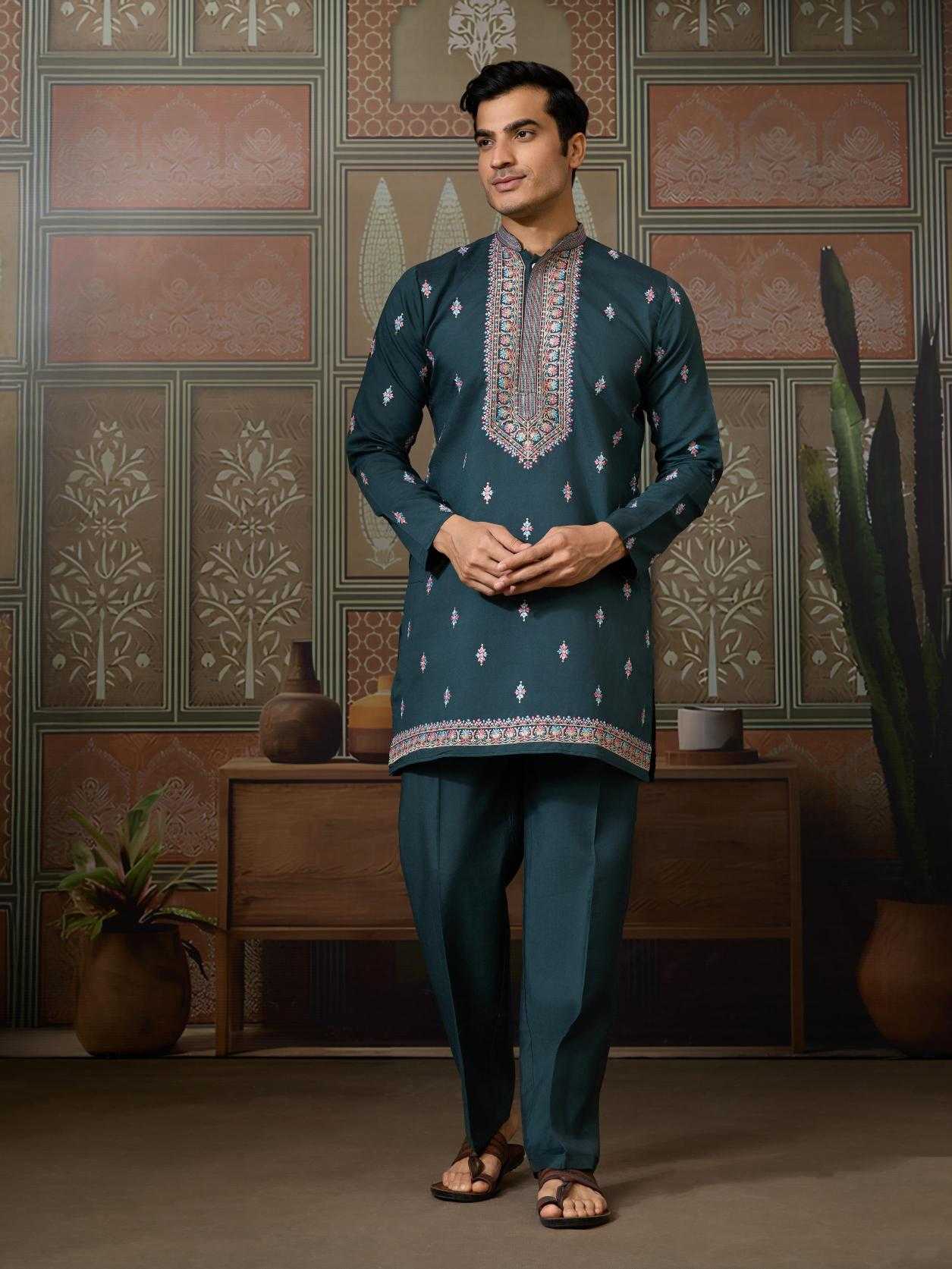Men's Three-Piece Viscose Kurta Set with Designer Koti – Perfect for Grand Occasions